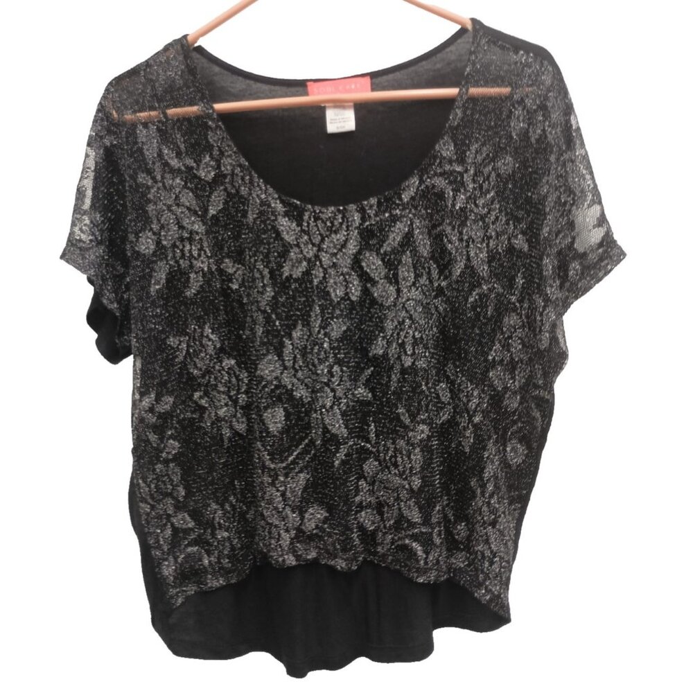 Y2K Soul Cake Womens Top Size‎ Small Black Floral Sheer Lace Whimsygoth Grunge